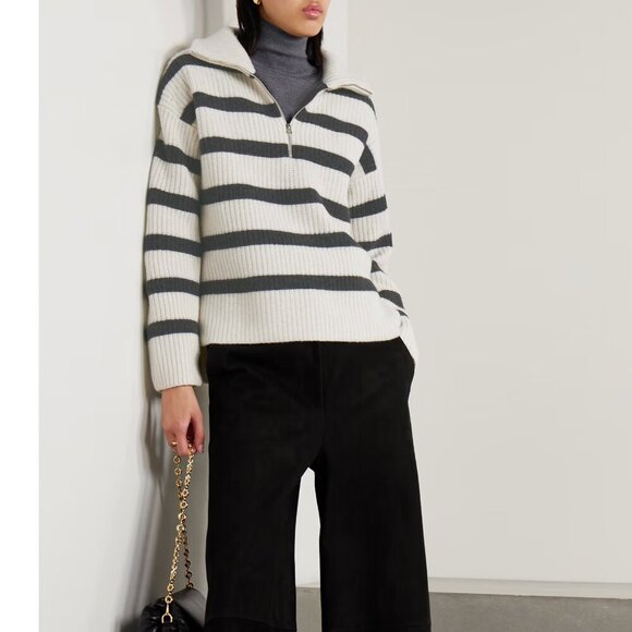 ALEX MILL Felix striped merino wool half-zip sweater - Picture 1 of 8